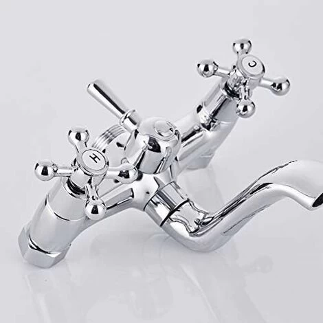 Victorian Traditional Bath Bathtub Mixer Tap With Shower Dual Lever Bathtub Taps Mixer Shower Handset Bathroom Chrome Deck Mounted 3 Victorian Traditional Bath Bathtub Mixer Tap With Shower Dual Lever Bathtub Taps Mixer Shower Handset Bathroom Chrome Deck Mounted - Image 3
