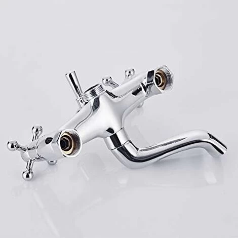 Victorian Traditional Bath Bathtub Mixer Tap With Shower Dual Lever Bathtub Taps Mixer Shower Handset Bathroom Chrome Deck Mounted 4 Victorian Traditional Bath Bathtub Mixer Tap With Shower Dual Lever Bathtub Taps Mixer Shower Handset Bathroom Chrome Deck Mounted - Image 4