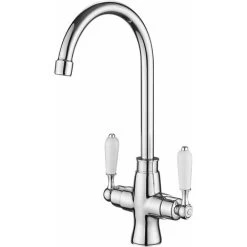 Kitchen Sink Mixer Tap Elegant White Ceramic Dual Lever Monobloc Swivel Spout Chrome Kitchen Taps With UK Standard Fittings