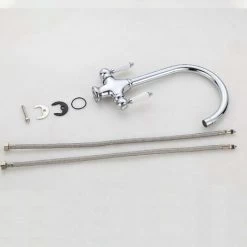 Kitchen Sink Mixer Tap Elegant White Ceramic Dual Lever Monobloc Swivel Spout Chrome Kitchen Taps With UK Standard Fittings -Elegant Store 59500070 4