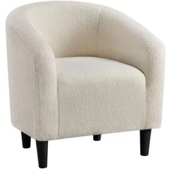 Yaheetech Boucle Club Chair Accent Barrel Chair Upholstered Arm Chair, W70.5 X D65 X H73cm, Ivory