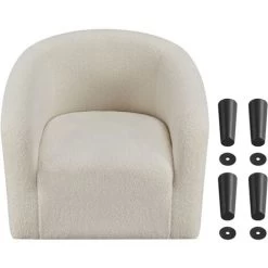Yaheetech Boucle Club Chair Accent Barrel Chair Upholstered Arm Chair, W70.5 X D65 X H73cm, Ivory -Elegant Store 59610215 4