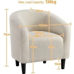 Yaheetech Boucle Club Chair Accent Barrel Chair Upholstered Arm Chair, W70.5 X D65 X H73cm, Ivory -Elegant Store 59610215 5