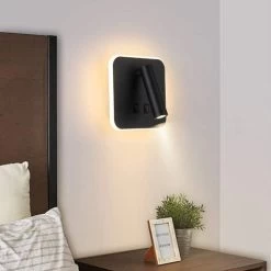 Wall Washer Black Bedside LED With Inner Wall Adjustable Spotlight Reading Light Aluminum Wall Lamp For Corridor Bedroom Staircase Hotel Interior Bedside Lamp 3000K(3W+10W)(Black Square) 7 Wall Washer Black Bedside LED With Inner Wall Adjustable Spotlight Reading Light Aluminum Wall Lamp For Corridor Bedroom Staircase Hotel Interior Bedside Lamp 3000K(3W+10W)(Black Square) -Elegant Store 59690499 3