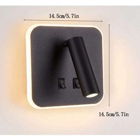 Wall Washer Black Bedside LED With Inner Wall Adjustable Spotlight Reading Light Aluminum Wall Lamp For Corridor Bedroom Staircase Hotel Interior Bedside Lamp 3000K(3W+10W)(Black Square) 5 Wall Washer Black Bedside LED With Inner Wall Adjustable Spotlight Reading Light Aluminum Wall Lamp For Corridor Bedroom Staircase Hotel Interior Bedside Lamp 3000K(3W+10W)(Black Square) - Image 5