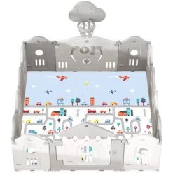 Livingandhome Foldable Baby Playpen Activity Safety Play Yard With Crawling Mat -Elegant Store 59726773 4