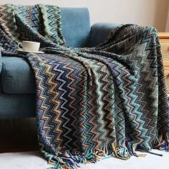 Tribal Throw Blanket Large Size Plaid Sofa Throw Colorful Bohemian Decorative Blue,130 X 200CM