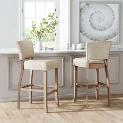 Livingandhome Set Of 2 Height Linen Bar Stool For Kitchen, Beige