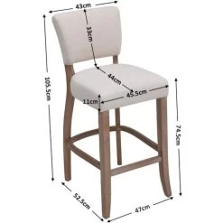Livingandhome Set Of 2 Height Linen Bar Stool For Kitchen, Beige -Elegant Store 60359568 5