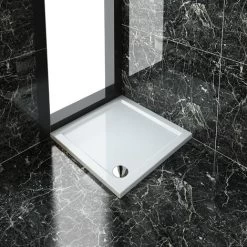 ELEGANT 800 X 800 X 40 Mm Rectangular Low Profile Shower Tray White Stone Shower Base Tray For Shower Enclosure Bathroom With Waste Trap