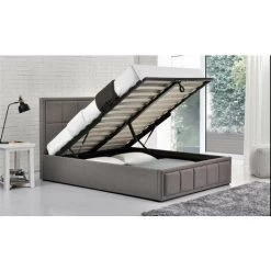4FT Small Double Stunning Soft Grey Hannover Deep Cushioned Headboard Fabric Ottoman Bed Frame