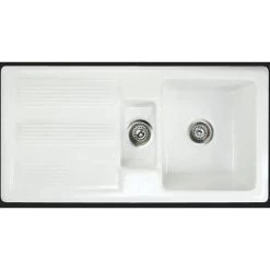 Ceramic 1.5 Bowl Kitchen Sink With Waste By Rak - White - 20 Year Guarantee -Elegant Store 64565058 3