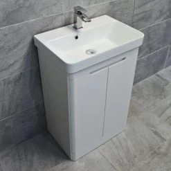 Ross Curved Vanity Basin Sink Unit - Gloss White - 550mm + 700mm With Tap Option, 550mm-No Tap Pack