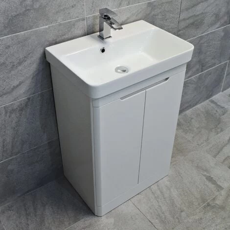 Ross Curved Vanity Basin Sink Unit - Gloss White - 550mm + 700mm With Tap Option, 550mm-No Tap Pack 1 Ross Curved Vanity Basin Sink Unit - Gloss White - 550mm + 700mm With Tap Option, 550mm-No Tap Pack