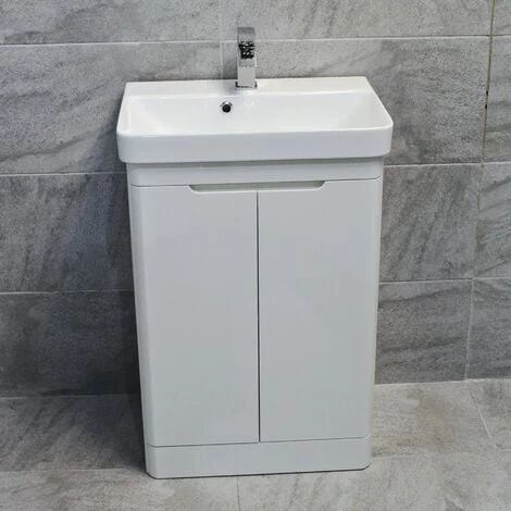 Ross Curved Vanity Basin Sink Unit - Gloss White - 550mm + 700mm With Tap Option, 550mm-No Tap Pack 2 Ross Curved Vanity Basin Sink Unit - Gloss White - 550mm + 700mm With Tap Option, 550mm-No Tap Pack - Image 2