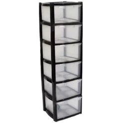 6 Drawer Plastic Storage Tower Unit – Black