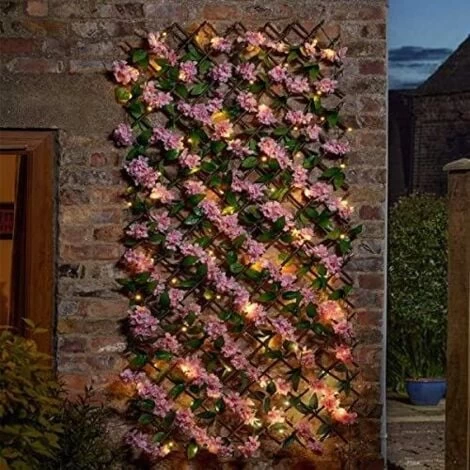 Solar In-Lit Pink Blossom Trellis Leaves And Flowers Artificial Leaf Trellis Panel Spring And Summer Garden Decoration Light Up Climbing Faux Plants Flowers (180 X 90cm) 1 Solar In-Lit Pink Blossom Trellis Leaves And Flowers Artificial Leaf Trellis Panel Spring And Summer Garden Decoration Light Up Climbing Faux Plants Flowers (180 X 90cm)