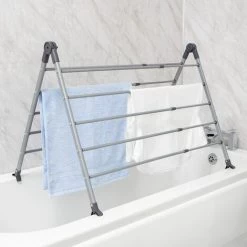 BLACK+DECKER BXLB0001GB Extendable Over Bath Airer, Grey Colour, Adjustable Rotation, 10 Drying Bars With 5.6m Total Drying Space, Folds For Compact Storage 9 BLACK+DECKER BXLB0001GB Extendable Over Bath Airer, Grey Colour, Adjustable Rotation, 10 Drying Bars With 5.6m Total Drying Space, Folds For Compact Storage -Elegant Store 67312590 5