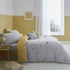 Catherine Lansfield Sweet As Can Bee Duvet Cover Set Ochre & Grey Single Bedding Set