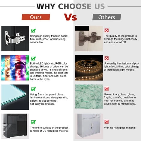 ELEGANT Display Cabinet Black 600 X 350 X 1650 Mm High Gloss Sideboard With Double 5mm Safety Tempered Glass Shelves, LED Light Storage Cabinet 5 ELEGANT Display Cabinet Black 600 X 350 X 1650 Mm High Gloss Sideboard With Double 5mm Safety Tempered Glass Shelves, LED Light Storage Cabinet - Image 5