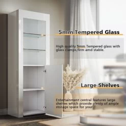ELEGANT Modern LED Large Display Cabinet In White High Gloss 1650 X 600 X 35 Mm Cupboard With 5mm Tempered Safety Glass Shelves Sideboard Unit For Living Room -Elegant Store 69498070 3