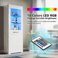 ELEGANT Modern LED Large Display Cabinet In White High Gloss 1650 X 600 X 35 Mm Cupboard With 5mm Tempered Safety Glass Shelves Sideboard Unit For Living Room -Elegant Store 69498070 4