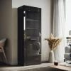 ELEGANT Modern LED Large Display Cabinet In Black High Gloss 1650 X 600 X 35 Mm Cupboard With 5mm Tempered Safety Glass Shelves Sideboard Unit For Living Room