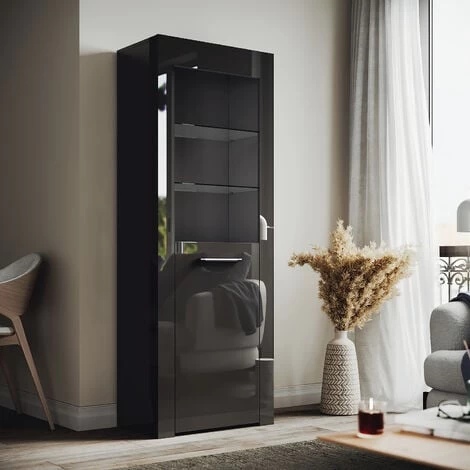 ELEGANT Modern LED Large Display Cabinet In Black High Gloss 1650 X 600 X 35 Mm Cupboard With 5mm Tempered Safety Glass Shelves Sideboard Unit For Living Room 1 ELEGANT Modern LED Large Display Cabinet In Black High Gloss 1650 X 600 X 35 Mm Cupboard With 5mm Tempered Safety Glass Shelves Sideboard Unit For Living Room