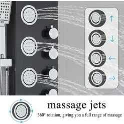 SUGUWORD Shower Panel Tower With 4 Functions Rainfall And Waterfall Head Massage Jet 3-Types Hand Shower Can Working At The Same Time Black Shower System Wall Mounted 8 SUGUWORD Shower Panel Tower With 4 Functions Rainfall And Waterfall Head Massage Jet 3-Types Hand Shower Can Working At The Same Time Black Shower System Wall Mounted -Elegant Store 71582364 4