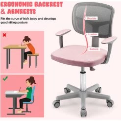 Kids Computer Desk Chair Low-Back Task Study Chairs Children Office Task Chair -Elegant Store 71772542 5