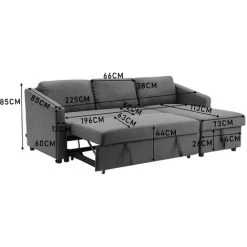 Livingandhome Dark Grey Corner Sofa Bed 3 Seater Sofa With Storage -Elegant Store 72243995 5