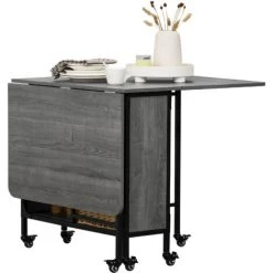 HOMCOM Mobile Drop Leaf Table Folding Kitchen Table Extendable Dining Table