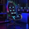 ELFORDSON Gaming Chair With RGB LED Light 8-Point Massage, Black