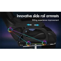 ELFORDSON Gaming Chair With RGB LED Light 8-Point Massage, Black -Elegant Store 77660633 5