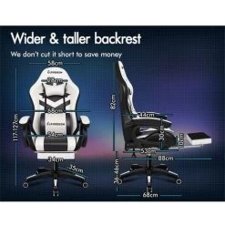 ELFORDSON Gaming Chair With RGB LED Light 8-Point Massage, White & Black -Elegant Store 77707044 3