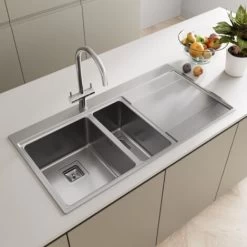 Sauber 1.5 Bowl Square Inset Stainless Steel Kitchen Sink Right Hand Drainer