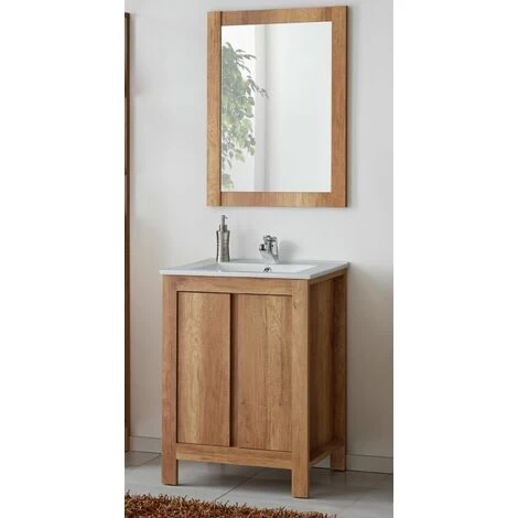 Bathroom Vanity Unit 600mm Floor Standing 60cm Sink Cabinet Freestanding Oak Effect Classic 2 Bathroom Vanity Unit 600mm Floor Standing 60cm Sink Cabinet Freestanding Oak Effect Classic - Image 2