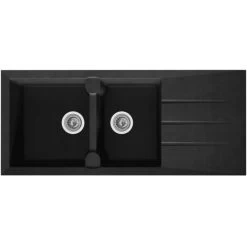 Elegant Store 5 Liquida LP20BL 2.0 Bowl Composite Inset Reversible Black Kitchen Sink