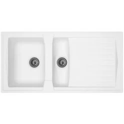 Elegant Store 17 Liquida AR15WH 1.5 Bowl Composite Inset Reversible White Kitchen Sink