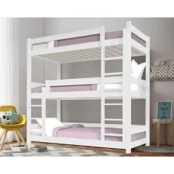 Single Triple Bunk Bed White