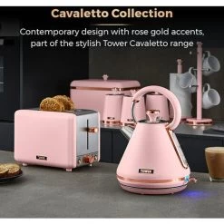 Tower Cavaletto Pyramid Kettle And 2 Slice Toaster Set Pink 7 Tower Cavaletto Pyramid Kettle And 2 Slice Toaster Set Pink -Elegant Store 83668521 4