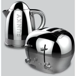 The Funky Appliance Company 1.7 Litre Kettle And 4 Slice Toaster Set Chrome