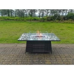 Fimous Dark Grey Mixed Rattan Fire Pit Table Dining Table Gas Heater Burner Garden Furniture Accessory Patio -Elegant Store 84871008 3
