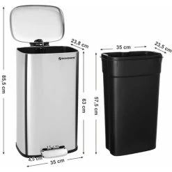 Songmics Kitchen Pedal Trash Bin With Hinged Lid And Plastic Inner Bucket, 30 Litre Stainless Steel Rubbish Garbage Can, Soft Close, Odour Proof And Hygienic LTB03NL -Elegant Store 8507482 5