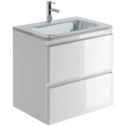 Goslar 600 Wall Mounted Vanity Unit In Gloss White With Opal White Glass Basin