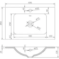 Goslar 600 Wall Mounted Vanity Unit In Gloss White With Opal White Glass Basin -Elegant Store 86061938 4