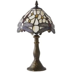 Elegant Store 41 Tiffany Antique Brass Base Stained Glass & Jewel Dragonfly Table Lamp