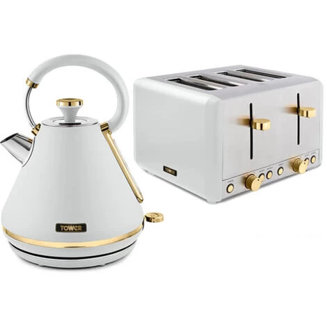 Tower Cavaletto Pyramid Kettle And 4 Slice Toaster Set Optic White 1 Tower Cavaletto Pyramid Kettle And 4 Slice Toaster Set Optic White