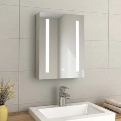 EMKE Bathroom Mirror Cabinet With LED Light Shaver Socket Wall Mounted Bathroom LED Mirror With Touch, Demister 450x600mm
