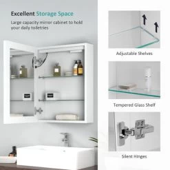 EMKE Bathroom Mirror Cabinet With LED Light Shaver Socket Wall Mounted Bathroom LED Mirror With Touch, Demister 450x600mm -Elegant Store 87911126 3